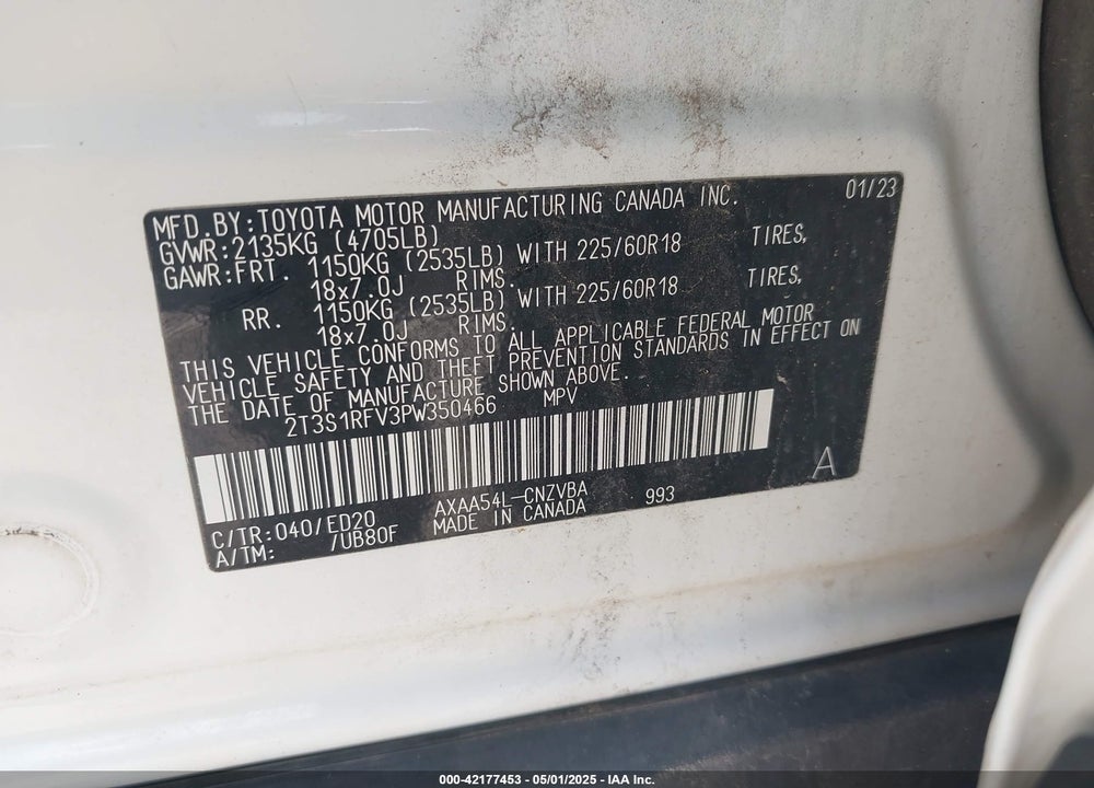 2023 TOYOTA RAV4 VIN: 2T3S1RFV3PW350466
