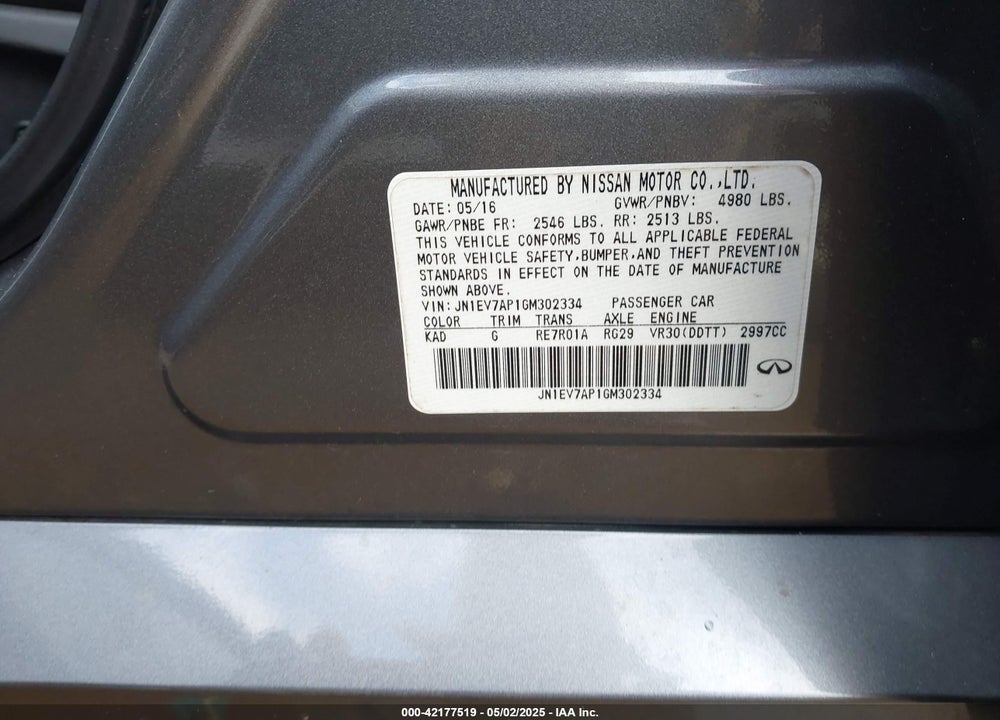 2016 INFINITI Q50 VIN: JN1EV7AP1GM302334