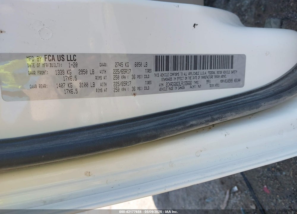 2020 DODGE GRAND CARAVAN SE VIN: 2C4RDGBG3LR155666