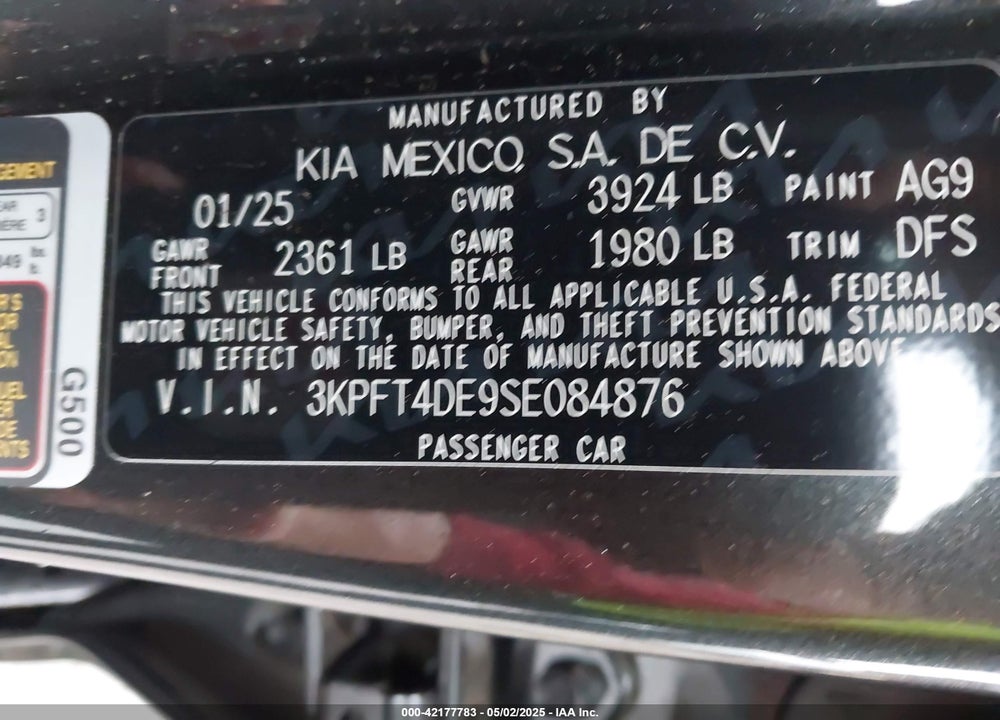 2025 KIA K4 VIN: 3KPFT4DE9SE084876