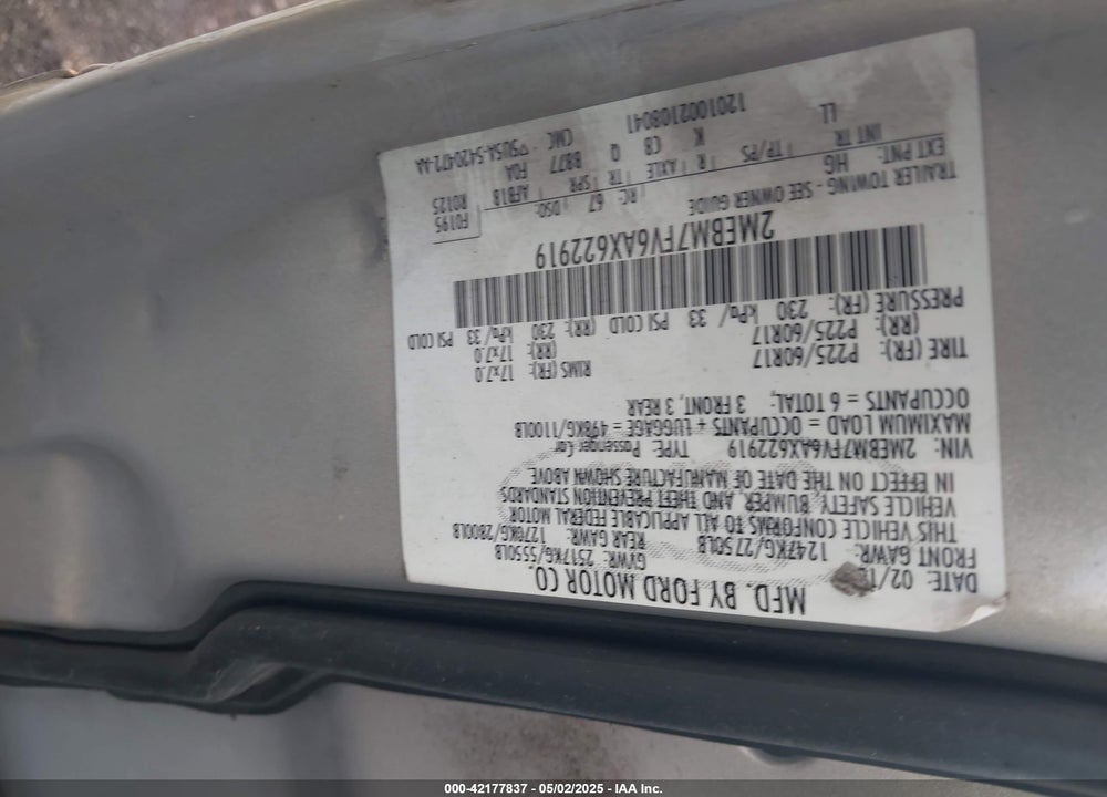 2010 MERCURY GRAND MARQUIS VIN: 2MEBM7FV6AX622919