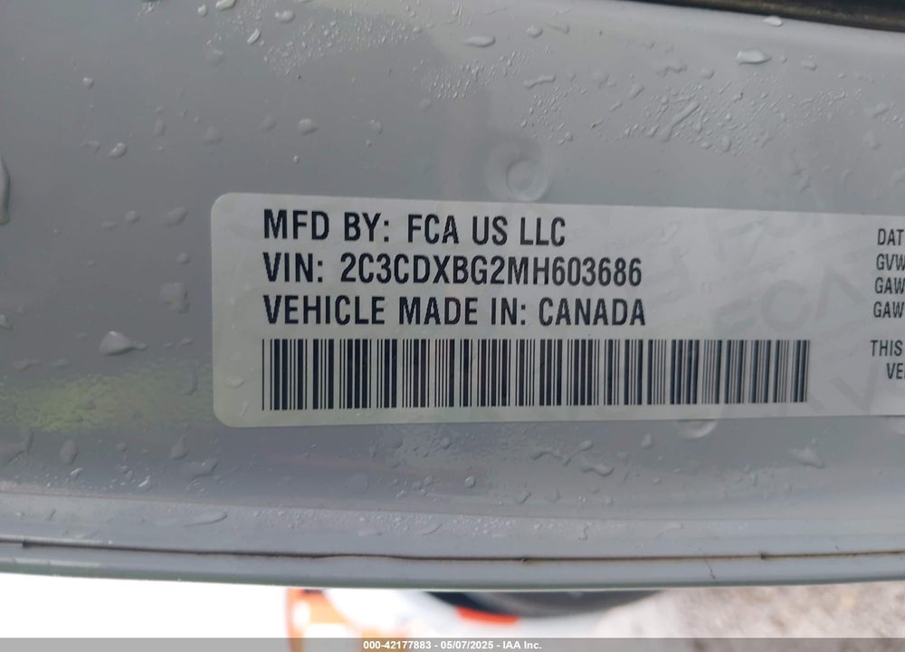 2021 DODGE CHARGER SXT RWD VIN: 2C3CDXBG2MH603686