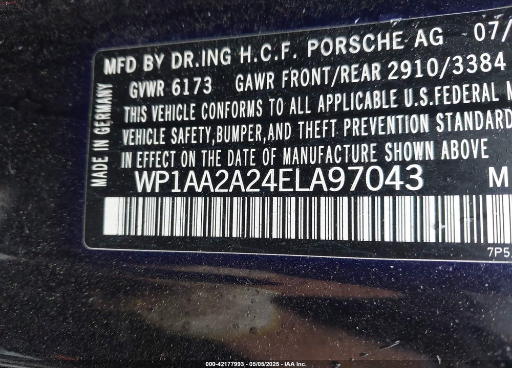 2014 PORSCHE CAYENNE VIN: WP1AA2A24ELA97043