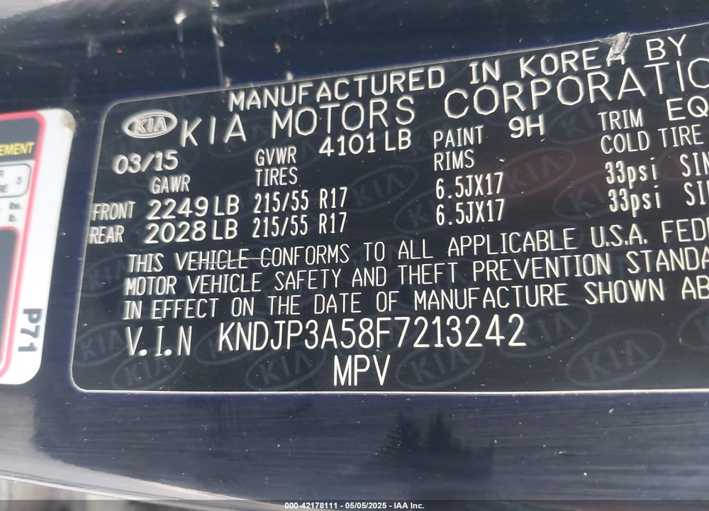 2015 KIA SOUL VIN: KNDJP3A58F7213242