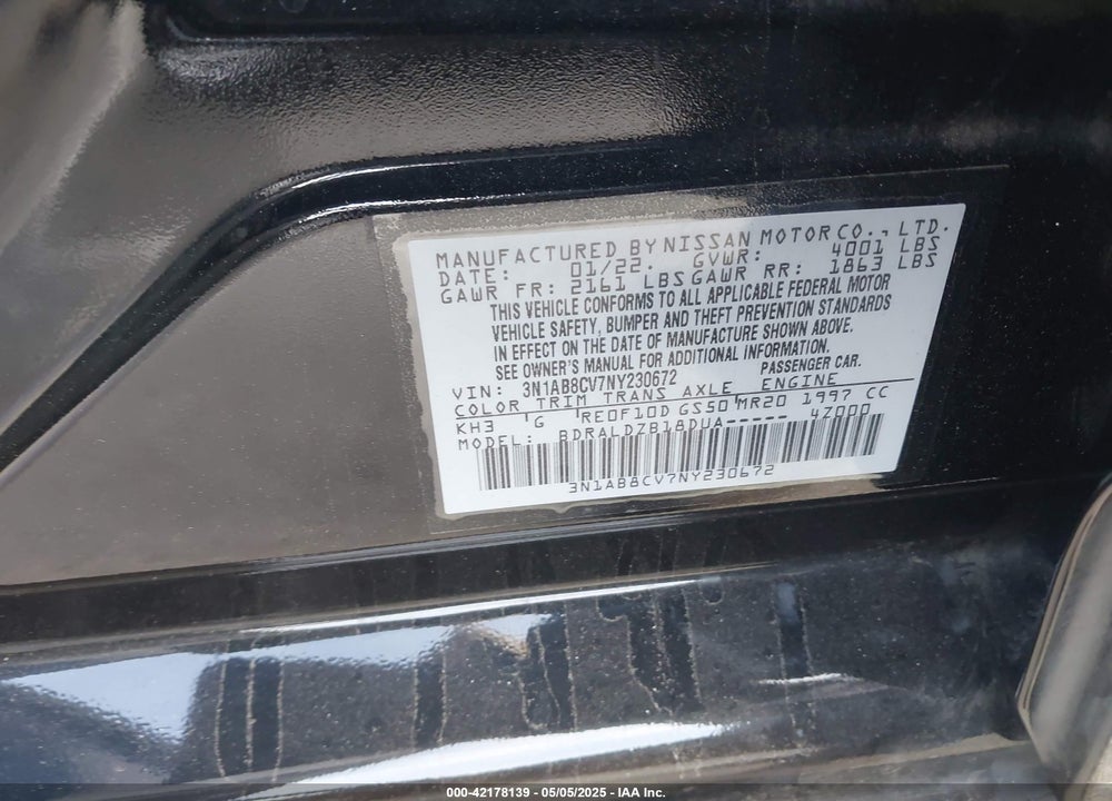 2022 NISSAN SENTRA SV XTRONIC CVT VIN: 3N1AB8CV7NY230672