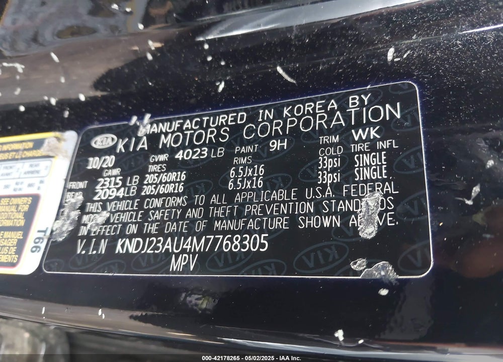 2021 KIA SOUL !/+/S VIN: KNDJ23AU4M7768305