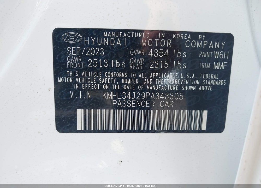 2023 HYUNDAI SONATA VIN: KMHL34J29PA343305