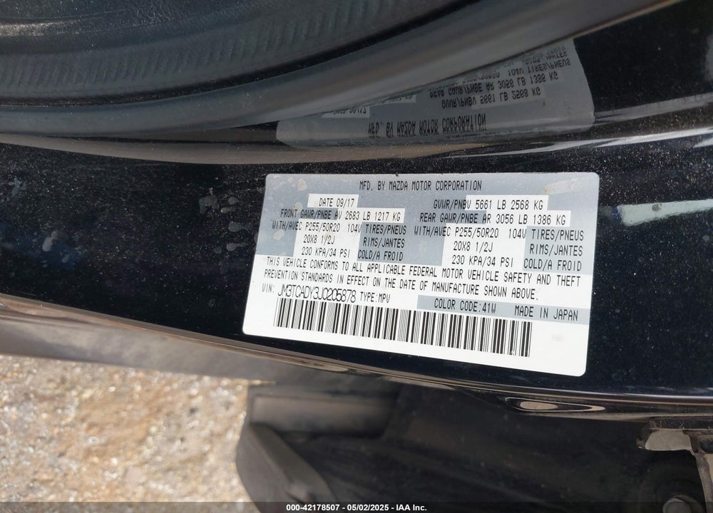 2018 MAZDA CX-9 VIN: JM3TCADY3J0205878