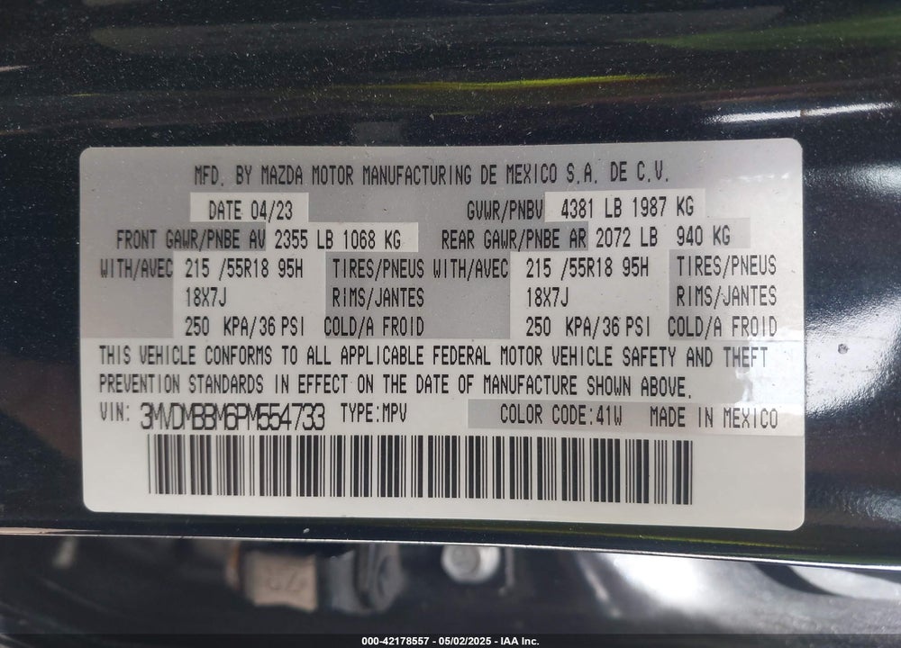 2023 MAZDA CX-30 VIN: 3MVDMBBM6PM554733