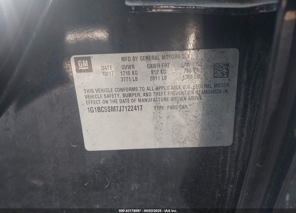 2018 CHEVROLET CRUZE VIN: 1G1BC5SM7J7122417