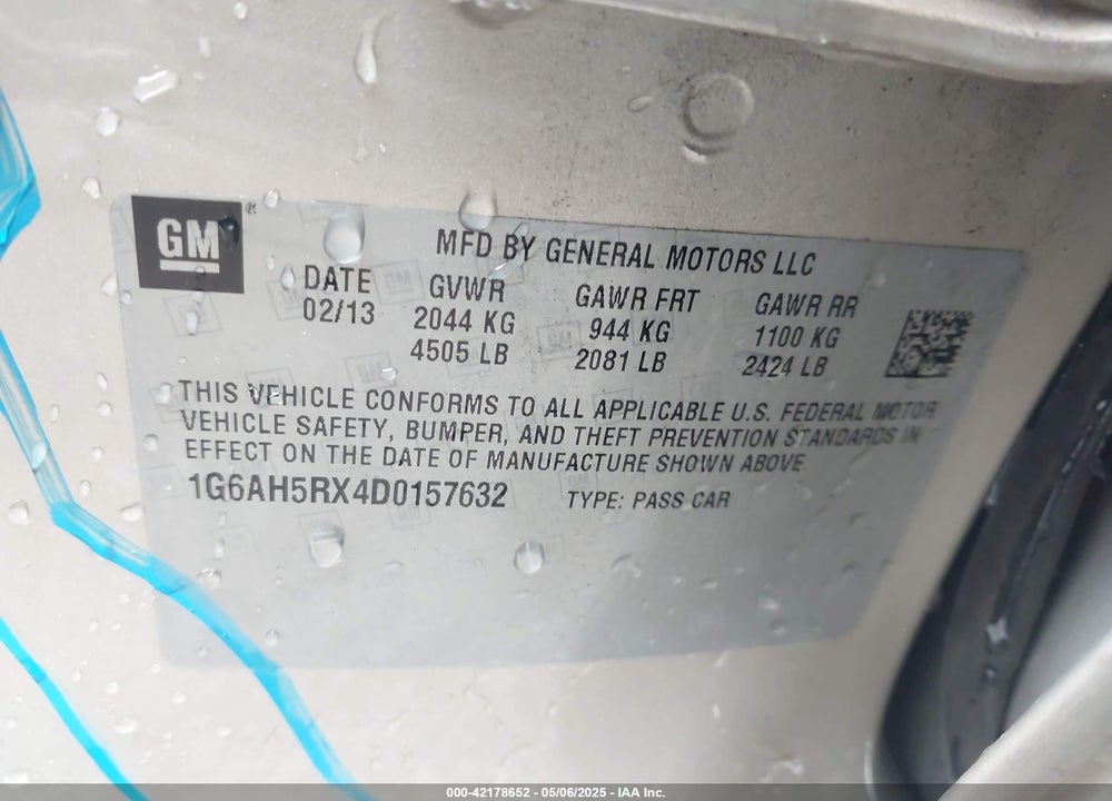 2013 CADILLAC ATS LUXURY VIN: 1G6AH5RX4D0157632