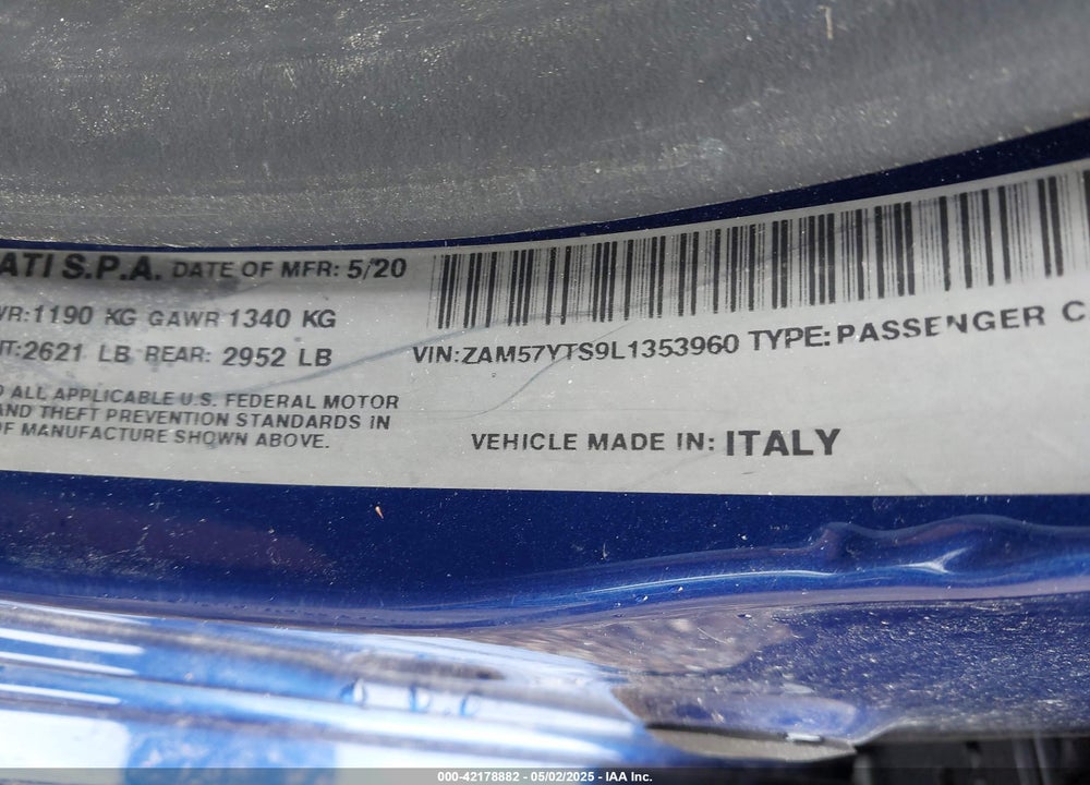2020 MASERATI GHIBLI VIN: ZAM57YTS9L1353960