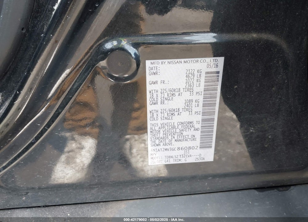 2016 NISSAN ROGUE SL VIN: 5N1AT2MV3GC860802