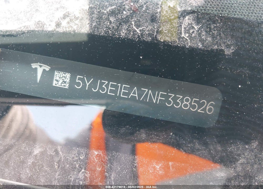 2022 TESLA MODEL 3 REAR-WHEEL DRIVE VIN: 5YJ3E1EA7NF338526