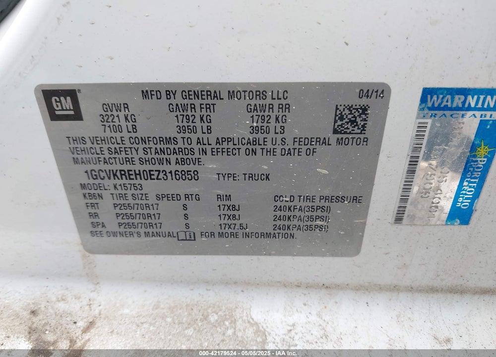 2014 CHEVROLET SILVERADO 1500 1LT VIN: 1GCVKREH0EZ316858