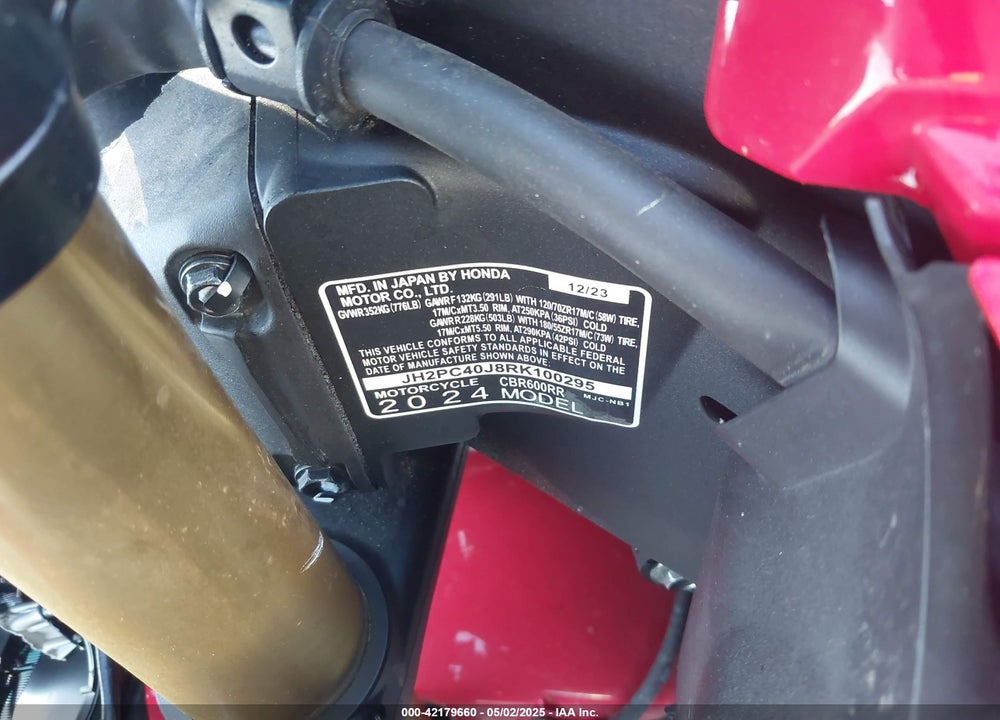 2024 HONDA CBR600 RR VIN: JH2PC40J8RK100295