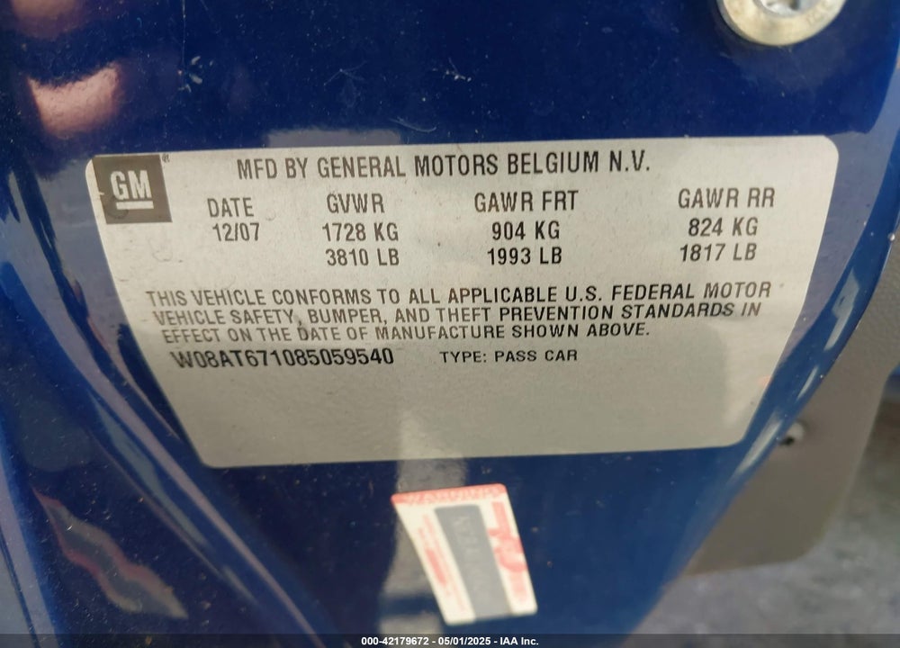 2008 SATURN ASTRA VIN: W08AT671085059540