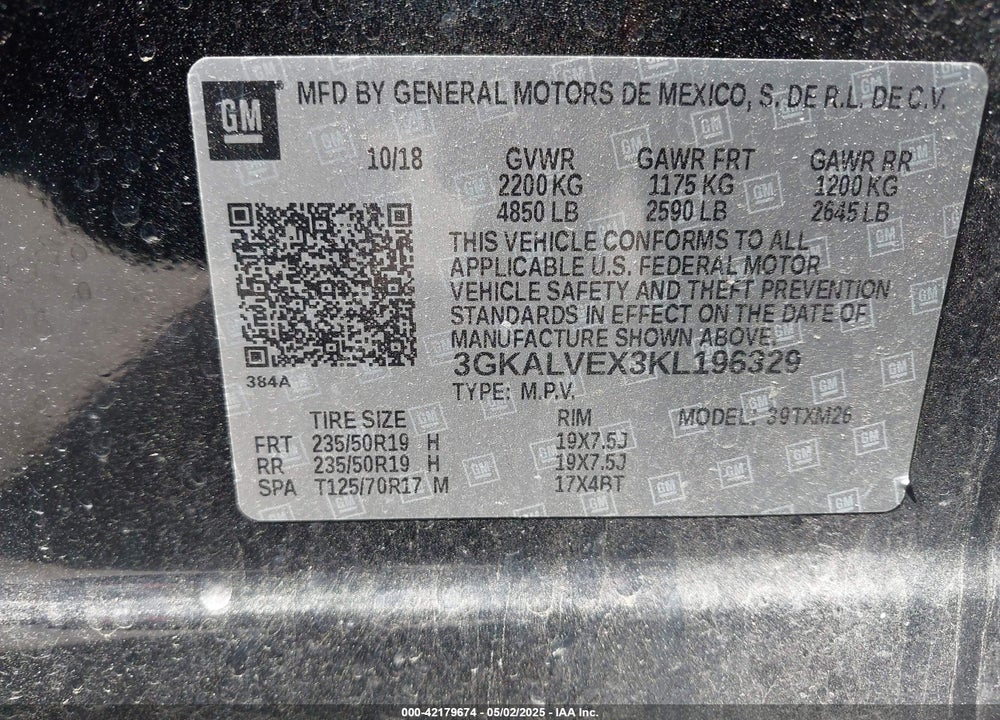 2019 GMC TERRAIN SLT VIN: 3GKALVEX3KL196329