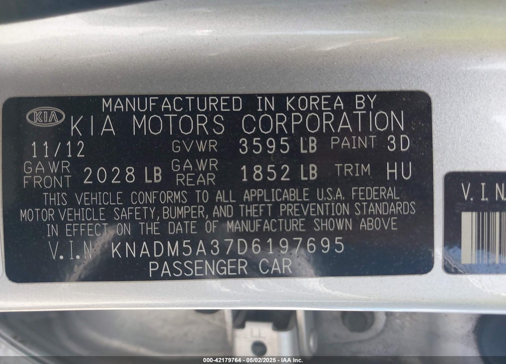 2013 KIA RIO LX VIN: KNADM5A37D6197695