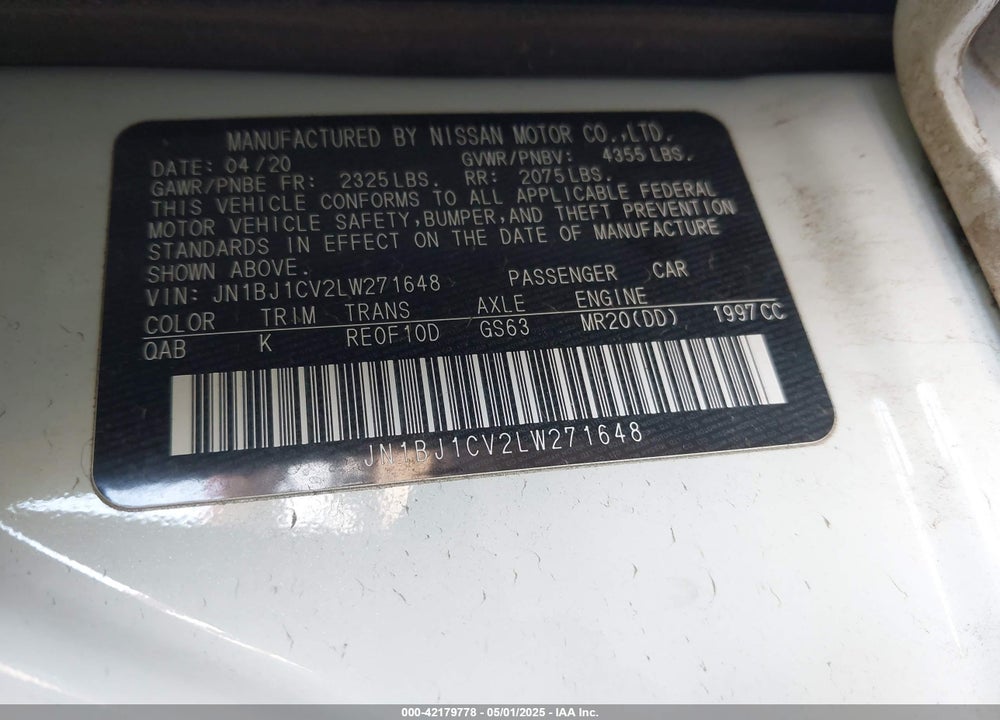 2020 NISSAN ROGUE SPORT VIN: JN1BJ1CV2LW271648
