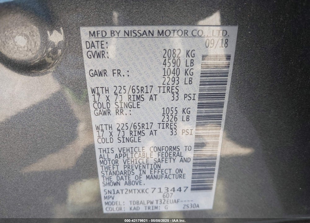 2019 NISSAN ROGUE VIN: 5N1AT2MTXKC713447