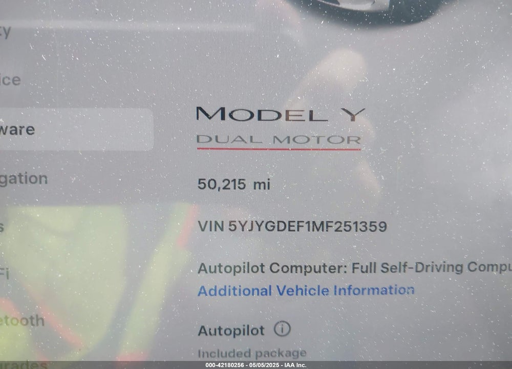 2021 TESLA MODEL Y PERFORMANCE DUAL MOTOR ALL-WHEEL DRIVE VIN: 5YJYGDEF1MF251359