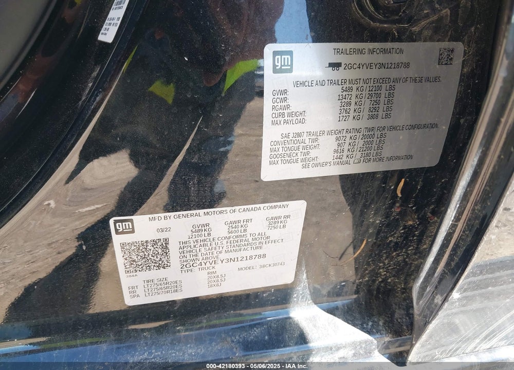 2022 CHEVROLET SILVERADO 3500HD 4WD  STANDARD BED HIGH COUNTRY VIN: 2GC4YVEY3N1218788