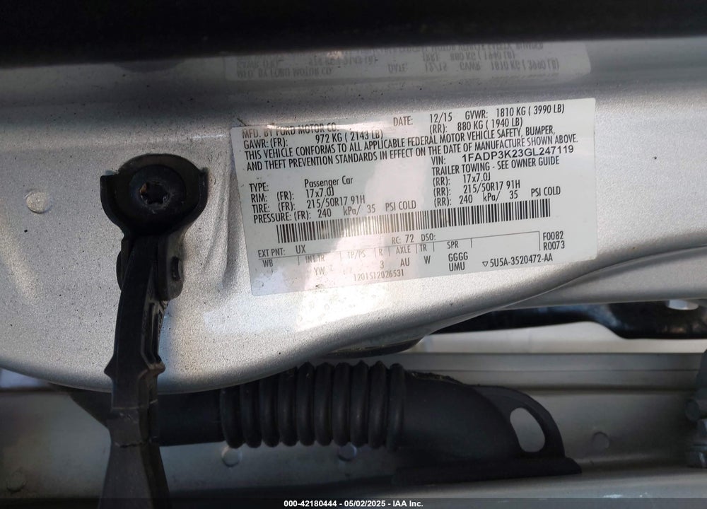 2016 FORD FOCUS SE VIN: 1FADP3K23GL247119