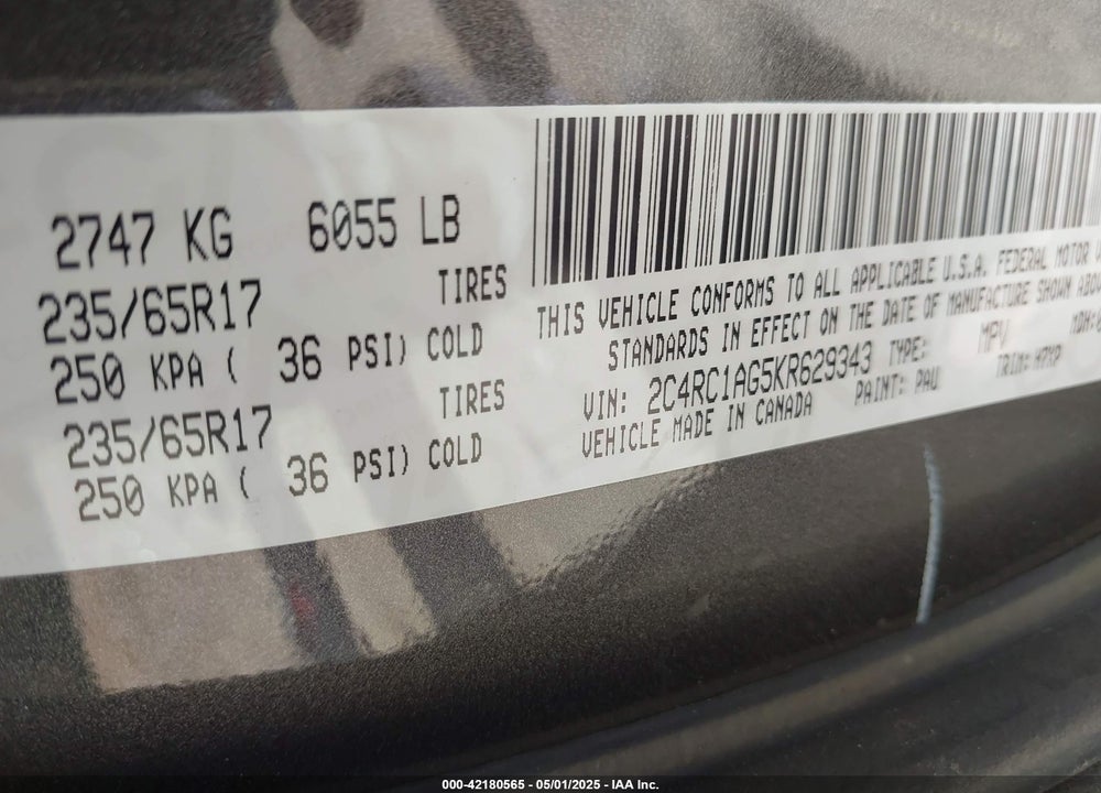 2019 CHRYSLER PACIFICA L VIN: 2C4RC1AG5KR629343