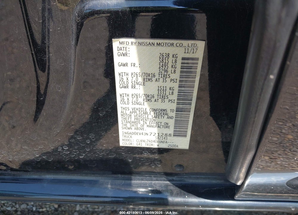 2018 NISSAN FRONTIER VIN: 1N6AD0EV4JN721288