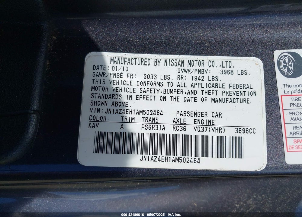 2010 NISSAN 370Z TOURING VIN: JN1AZ4EH1AM502464