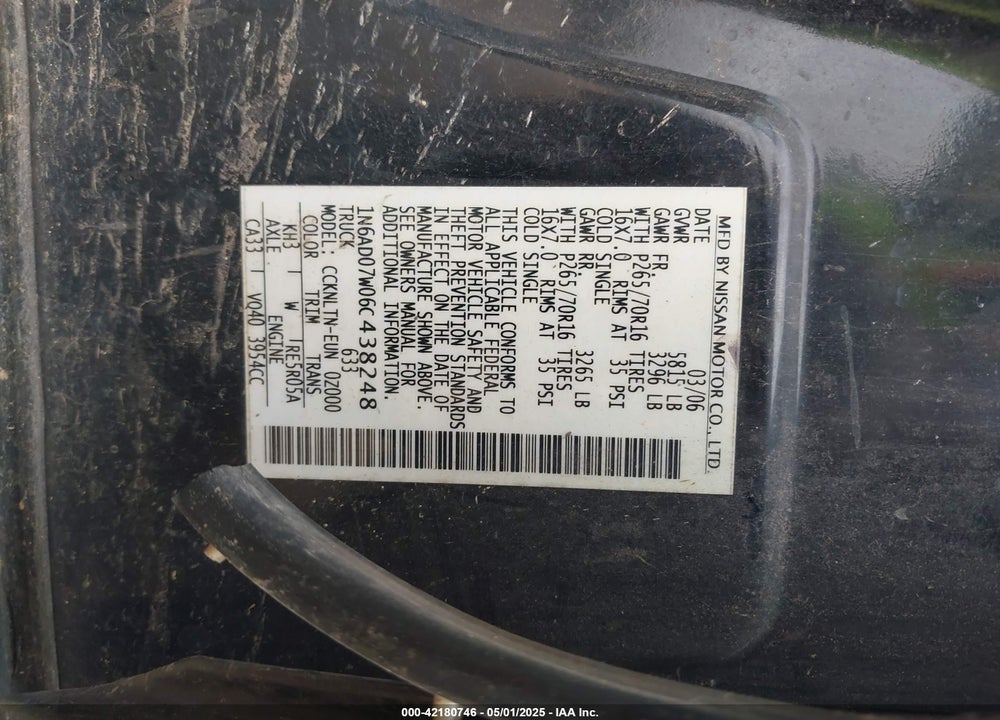 2006 NISSAN FRONTIER SE VIN: 1N6AD07W06C438248