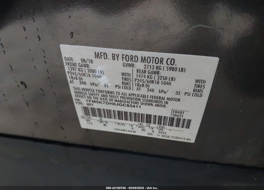 2018 FORD EXPLORER XLT VIN: 1FM5K7DH0JGC85411