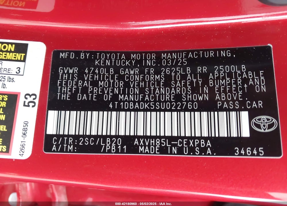 2025 TOYOTA CAMRY XSE VIN: 4T1DBADK5SU022760