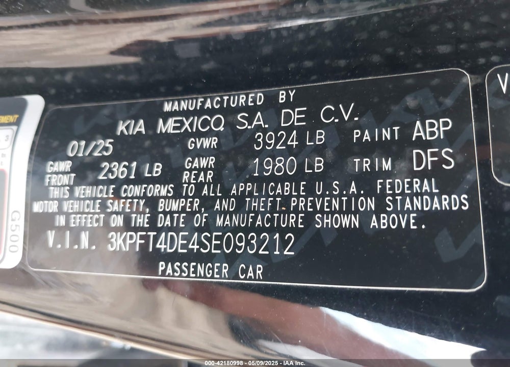 2025 KIA K4 VIN: 3KPFT4DE4SE093212