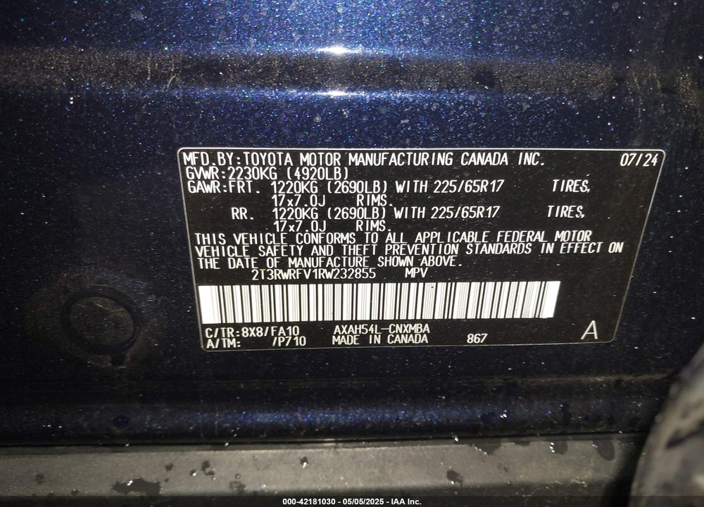 2024 TOYOTA RAV4 HYBRID VIN: 2T3RWRFV1RW232855
