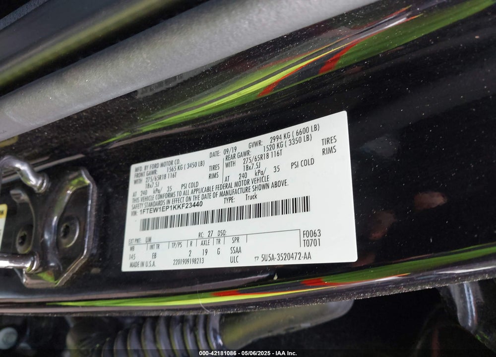 2019 FORD F-150 VIN: 1FTEW1EP1KKF23440