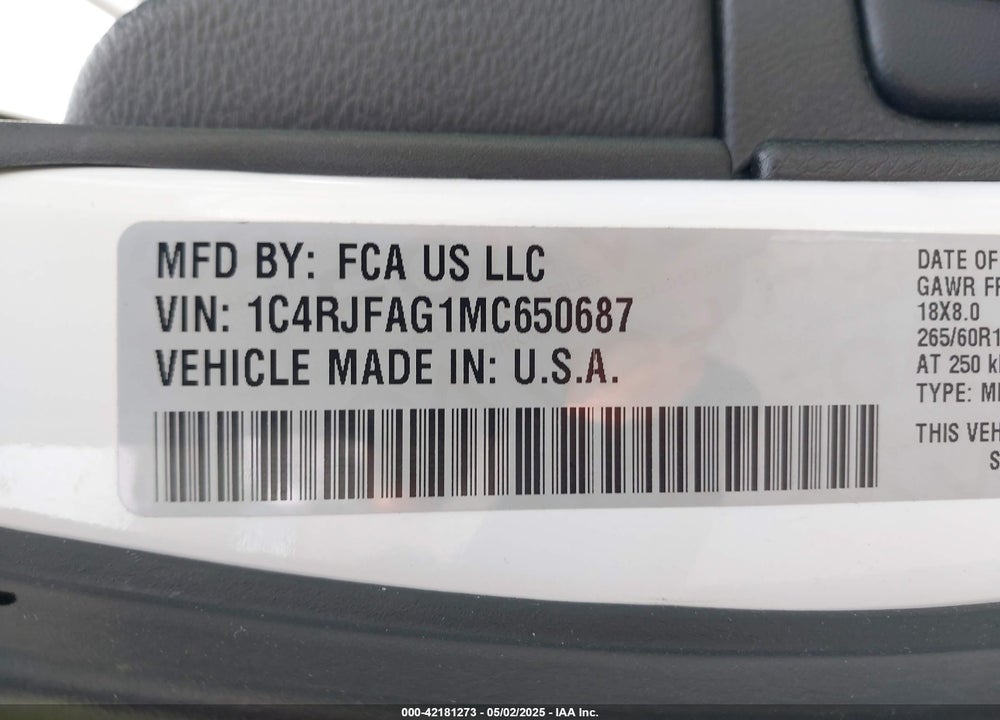 2021 JEEP GRAND CHEROKEE VIN: 1C4RJFAG1MC650687
