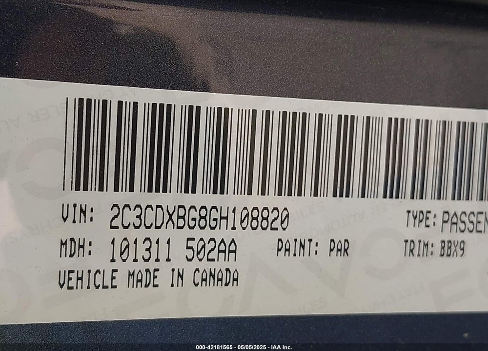 2016 DODGE CHARGER SE VIN: 2C3CDXBG8GH108820