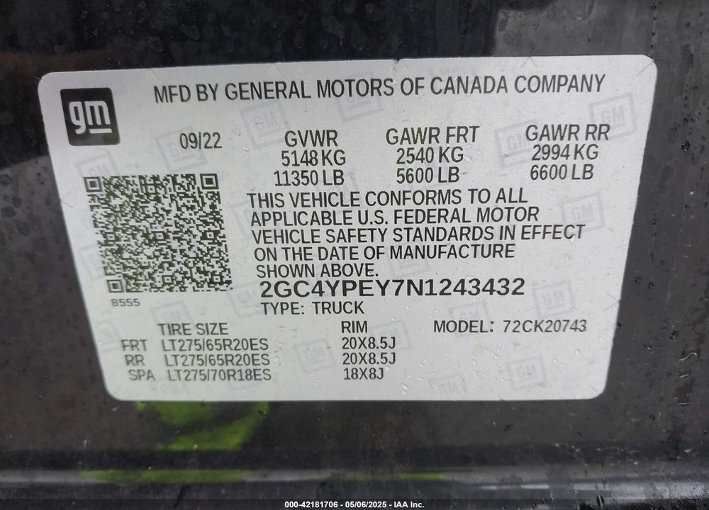 2022 CHEVROLET SILVERADO 2500HD 4WD STANDARD BED LTZ VIN: 2GC4YPEY7N1243432