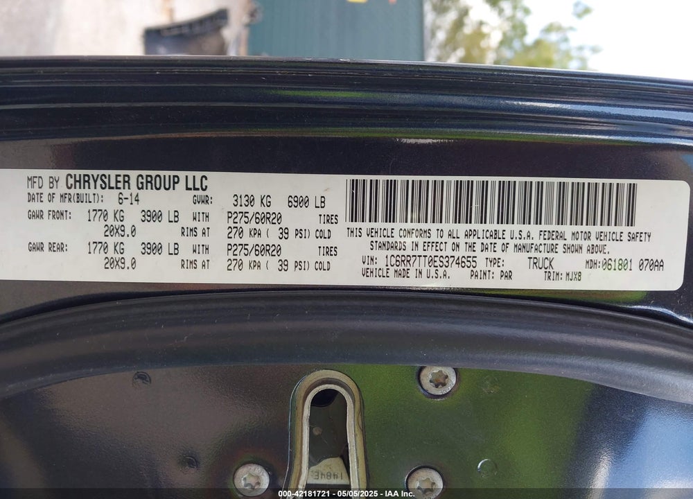 2014 RAM 1500 BIG HORN VIN: 1C6RR7TT0ES374655