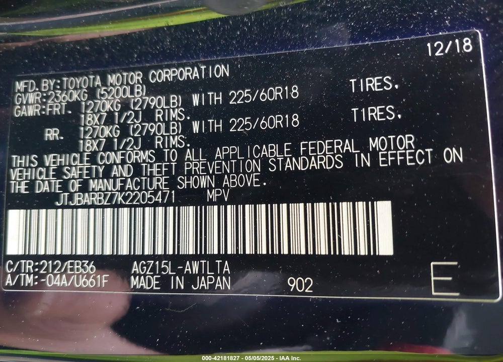 2019 LEXUS NX 300 F-SPORT VIN: JTJBARBZ7K2205471