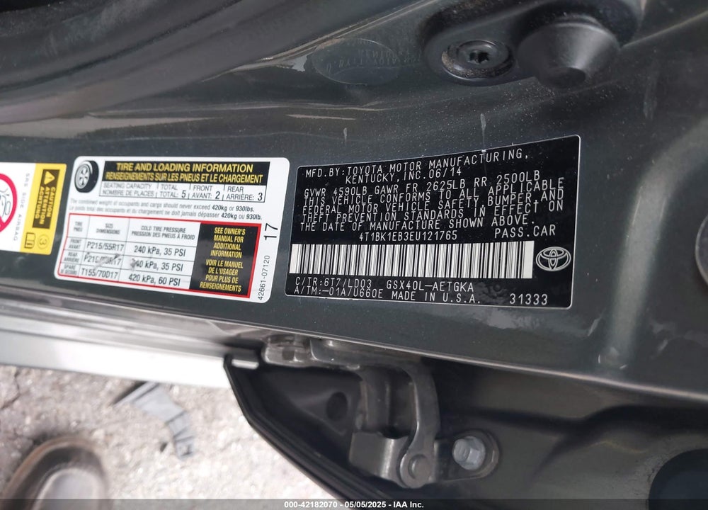 2014 TOYOTA AVALON VIN: 4T1BK1EB3EU121765
