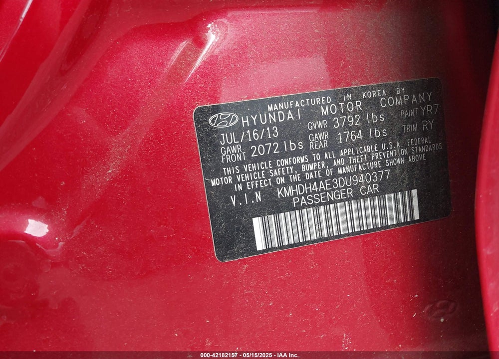 2013 HYUNDAI ELANTRA VIN: KMHDH4AE3DU940377
