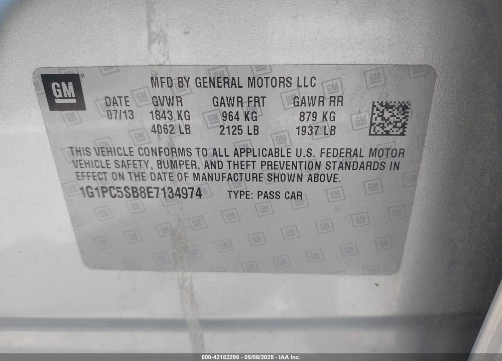 2014 CHEVROLET CRUZE 1LT AUTO VIN: 1G1PC5SB8E7134974