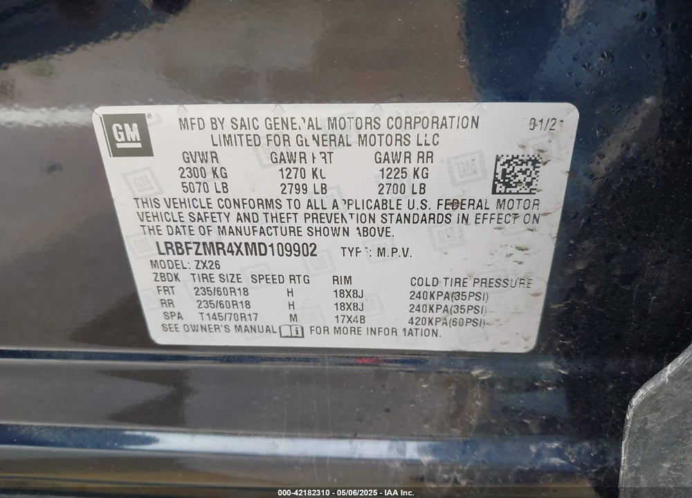 2021 BUICK ENVISION VIN: LRBFZMR4XMD109902