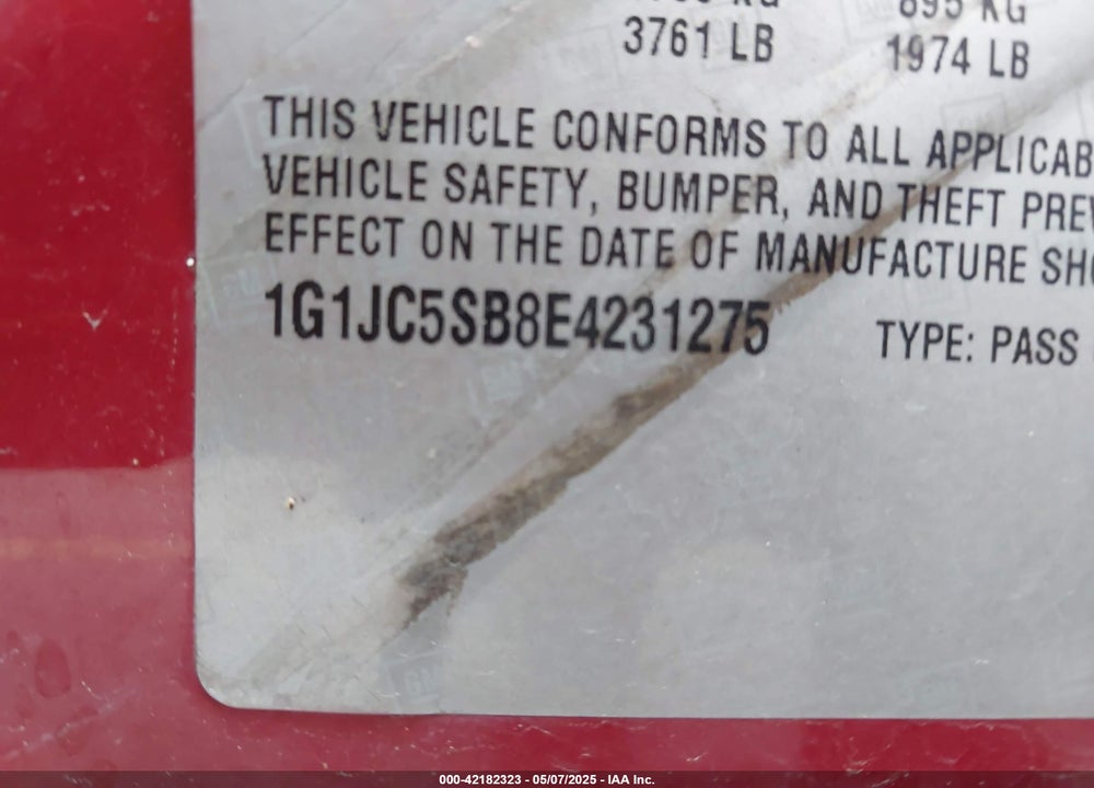 2014 CHEVROLET SONIC VIN: 1G1JC5SB8E4231275
