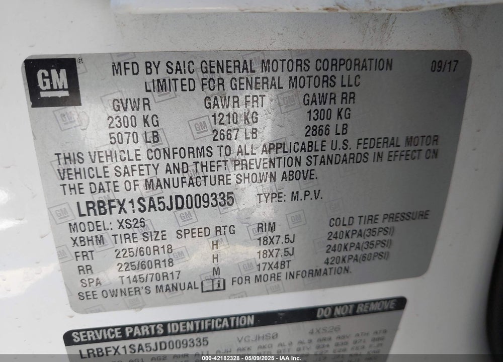 2018 BUICK ENVISION ESSENCE VIN: LRBFX1SA5JD009335
