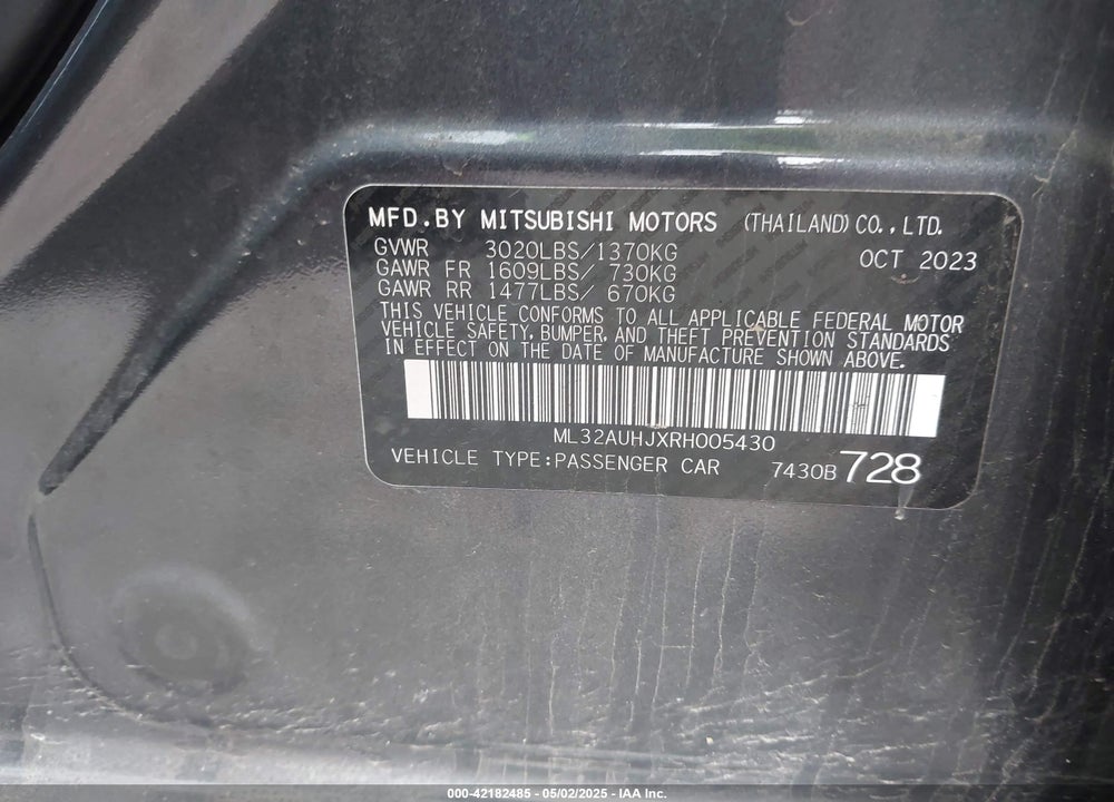 2024 MITSUBISHI MIRAGE ES VIN: ML32AUHJXRH005430