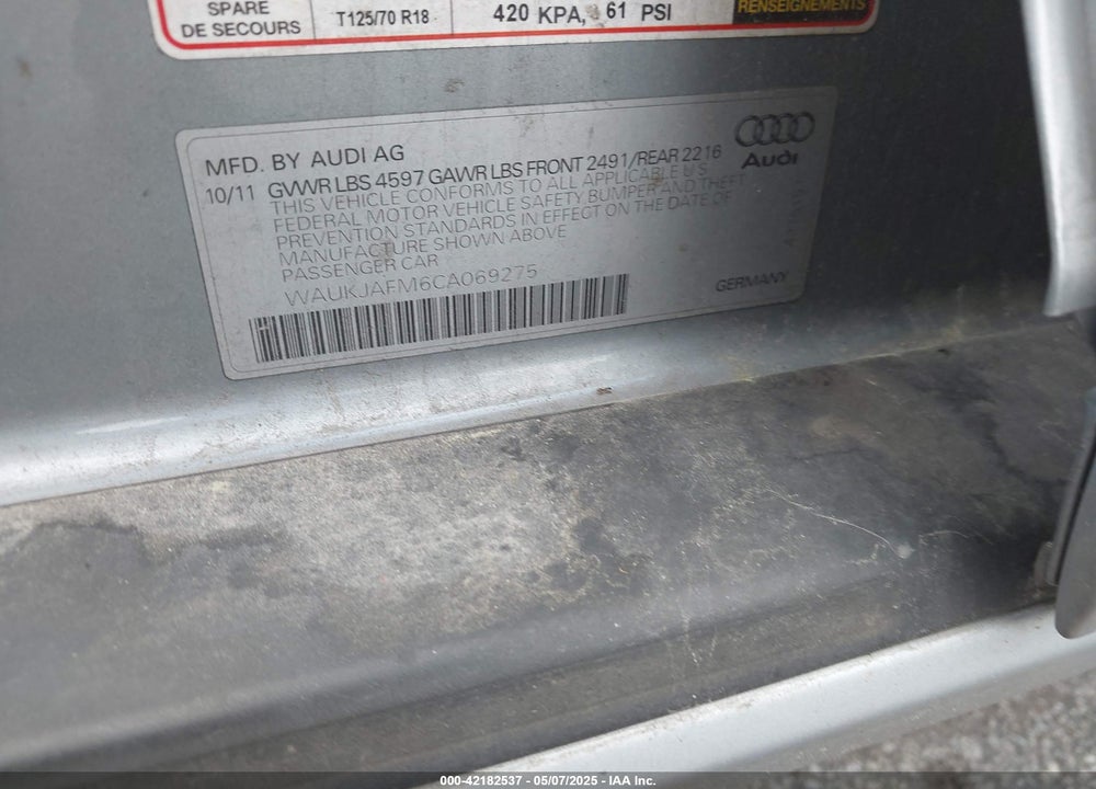 2012 AUDI A3 VIN: WAUKJAFM6CA069275